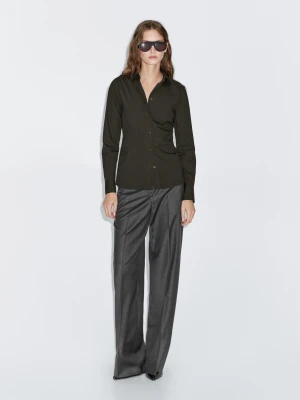 Elastyczna Koszula Z Mieszanki Bawełny - Zielony - - Massimo Dutti - Kobieta