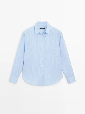 Elastyczna Koszula Z Popeliny W Paski - Błękitny - Massimo Dutti - Female
