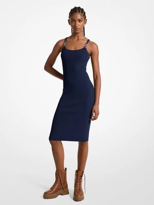 Elastyczna sukienka midi na ramiączkach z prążkowanej dzianiny MICHAEL Michael Kors