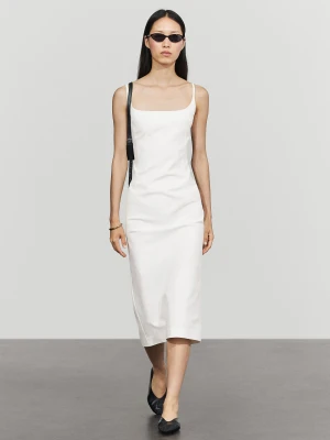 Elastyczna Sukienka Średniej Długości Z Mieszanki Bawełny - Biały - Massimo Dutti - Female