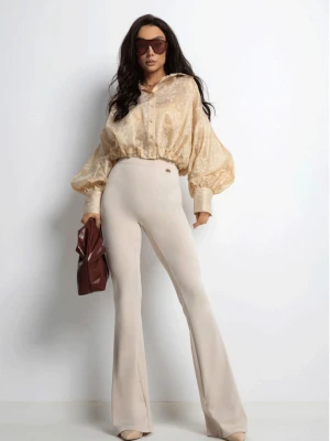 Elastyczne spodnie dzwony z marszczeniem LIVORA - beżowe  magmac 