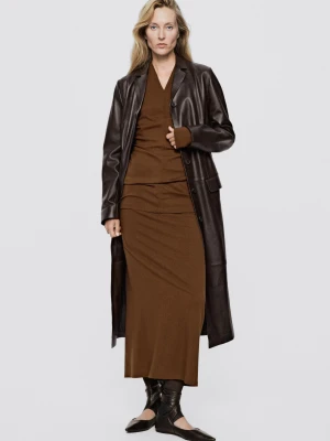 Elastyczny Top Z Długim Rękawem I Dekoltem W Serek – Limited Edition - Tytoniowy - Massimo Dutti - Female