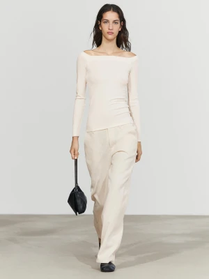 Elastyczny Top Z Długim Rękawem - Surowy - Massimo Dutti - Female