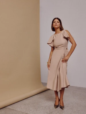 Elegancka beżowa sukienka z wiskozy TARANKO