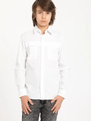 Elegancka biała koszula chłopięca z zakładką na froncie Reporter