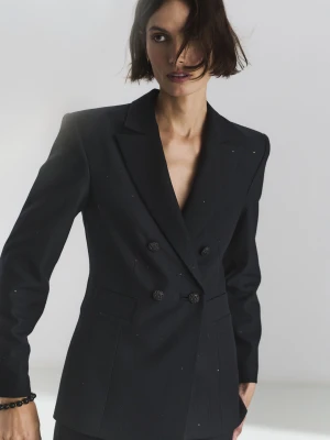 Elegancka czarna marynarka z cekinowym detalem TARANKO