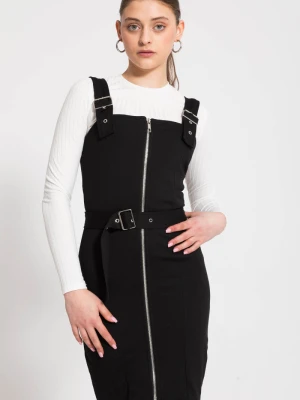 Elegancka czarna sukienka na szerokich ramiączkach z ozdobnym zamkiem Reporter