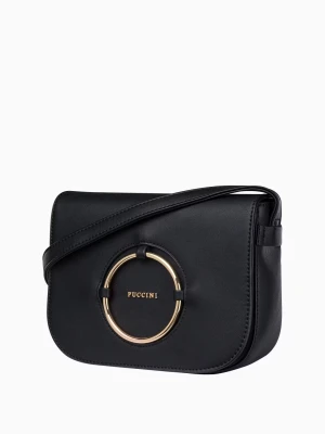 Elegancka czarna torebka damska z ozdobną aplikacją w kolorze złota Puccini