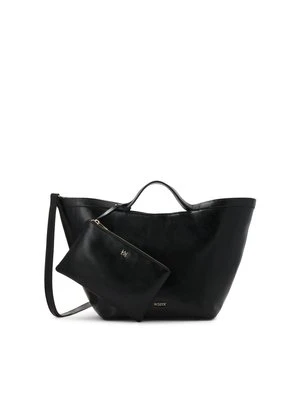 Elegancka czarna torebka skórzana ze złotym logo Kazar