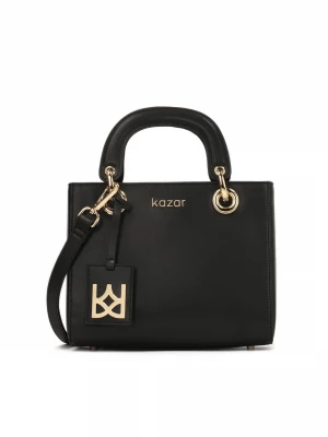 Elegancka czarna torebka z rączkami i monogramem KAZAR
