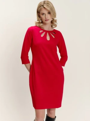 Elegancka czerwona sukienka z ażurowym dekoltem Greenpoint