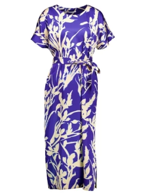 Elegancka Fioletowa Sukienka w Kwiaty Midi Xandres