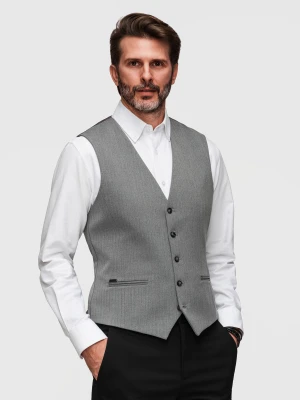Elegancka klasyczna męska kamizelka w jodełkę SLIM FIT - szara V1 - Rozmiar: XL Ombre Clothing