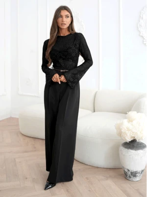 Elegancka koronkowa bluzka z marszczeniem SUNITA - czarna  magmac 