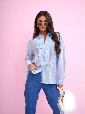 Elegancka koszula z tencelu z żabotem SAJO - błękitna  magmac 