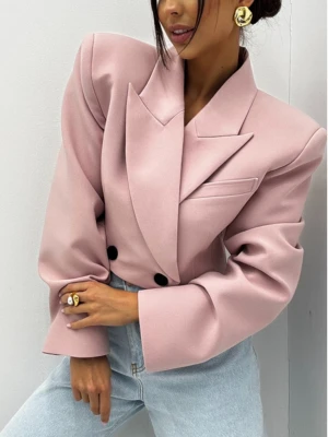 Elegancka krótka marynarka oversize KAMALU - brudny róż  magmac 