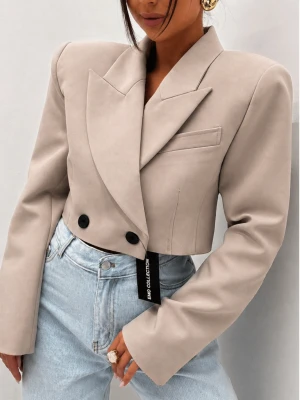 Elegancka krótka marynarka oversize KAMALU - mocca  magmac 