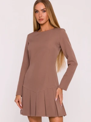 Elegancka krótka sukienka trapezowa z kontrafałdami bordowa Moe