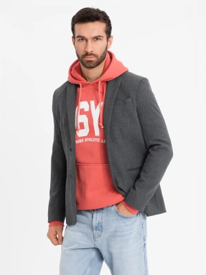 Elegancka marynarka męska z dekoracyjnymi guzikami na mankietach - grafitowa V1 - Rozmiar: L Ombre Clothing