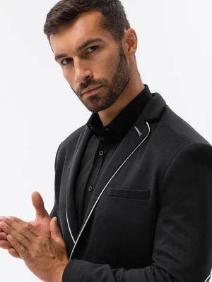 Elegancka marynarka męska z kontrastową lamówką - czarna V3 Ombre Clothing