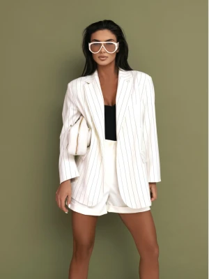 Elegancka marynarka oversize w paski CASJA - ecru  magmac 