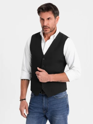 Elegancka męska kamizelka w jodełkę SLIM FIT - czarna V3 Ombre Clothing