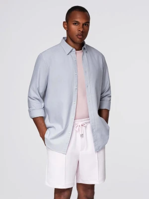 Elegancka męska koszula oxford z haftem – błękitna V1 - Rozmiar: S Ombre Clothing