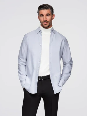 Elegancka męska koszula oxford z haftem – błękitna V1 - Rozmiar: S Ombre Clothing