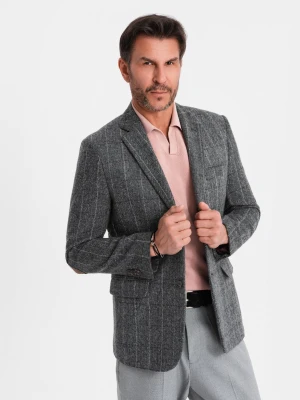 Elegancka męska marynarka w kratkę z domieszką wełny – szara V1 OM-BLZB-0137
 -                                    S Ombre