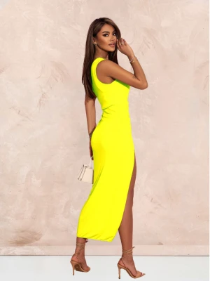 Elegancka midi sukienka na jedno ramię ATHENA - limonka  magmac 