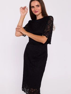 Elegancka ołówkowa dwuczęściowa sukienka koronkowa czarna Stylove