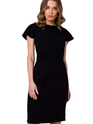 Elegancka ołówkowa sukienka z paskiem krótki rękaw czarna Stylove