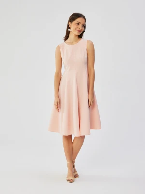 Elegancka rozkloszowana sukienka koktajlowa pudrowy róż Stylove