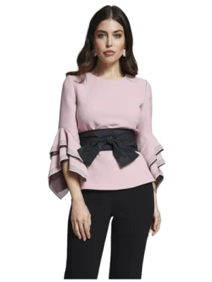 Elegancka Różowa Bluza z Francuskimi Rękawami i Okrągłym Dekoltem Moskada