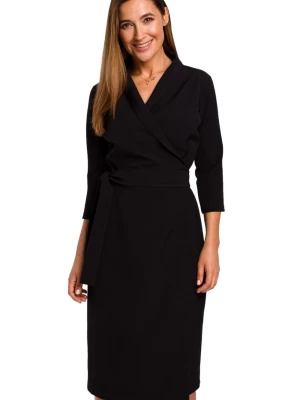 Elegancka sukienka biznesowa kopertowa midi z paskiem w talii czarna Stylove