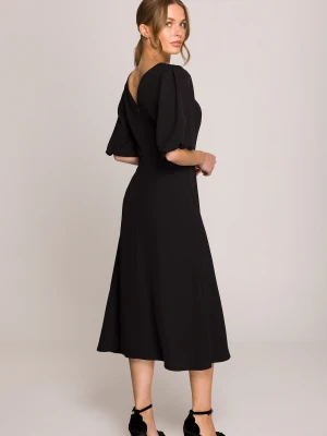 Elegancka sukienka koktajlowa z bufiastymi rękawami czarna Stylove