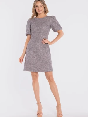 Elegancka sukienka koktajlowa z bufiastymi rękawami szara Stylove