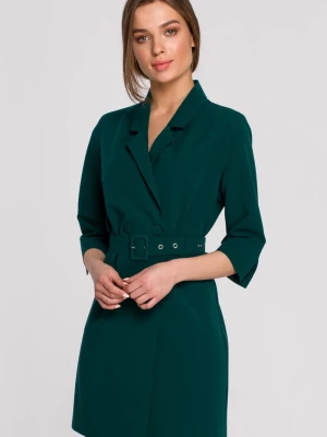 Elegancka sukienka marynarkowa z paskiem zielona Stylove
