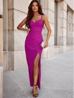 Elegancka sukienka maxi na ramiączkach BASFA - fuksjowa  magmac 