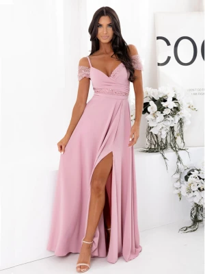 Elegancka sukienka maxi na ramiączkach NUREA - brudny róż  magmac 