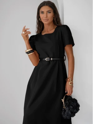 Elegancka sukienka midi z paskiem KERRIE - czarna  magmac 