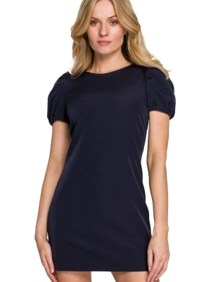 Elegancka sukienka mini krótkie bufiaste rękawy atramentowa Sukienki.shop