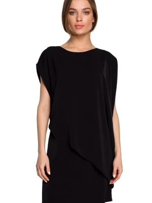 Elegancka sukienka mini z asymetryczną falbaną drapowana czarna Stylove