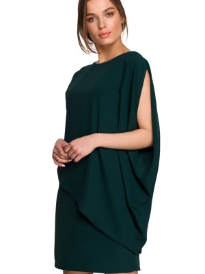 Elegancka sukienka mini z asymetryczną falbaną drapowana zielona Stylove