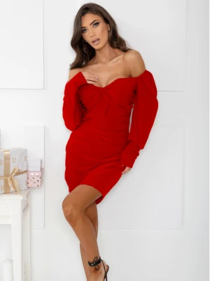 Elegancka sukienka mini  z zakładkami XENIA - czerwona  magmac 