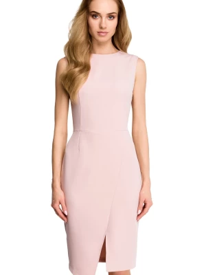 Elegancka sukienka ołówkowa midi dopasowana bez rękawów różowa Stylove
