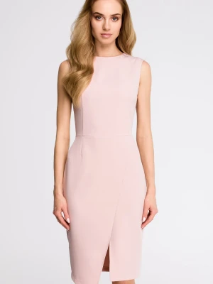 Elegancka sukienka ołówkowa midi dopasowana bez rękawów granatowa Sukienki.shop