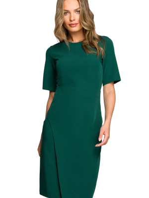 Elegancka sukienka ołówkowa z dołem na zakładkę klasyczna zielona Stylove