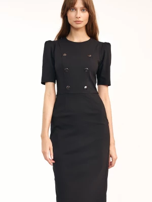 Elegancka sukienka ołówkowa z guzikami dopasowana midi czarna Nife