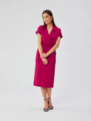 Elegancka sukienka ołówkowa z kołnierzem śliwkowa Stylove